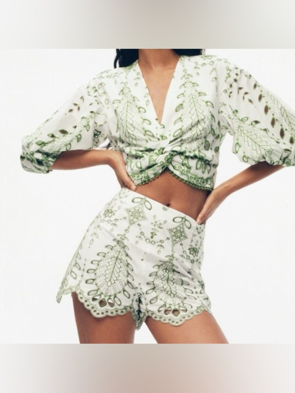 zara embroidered crop top large nwot